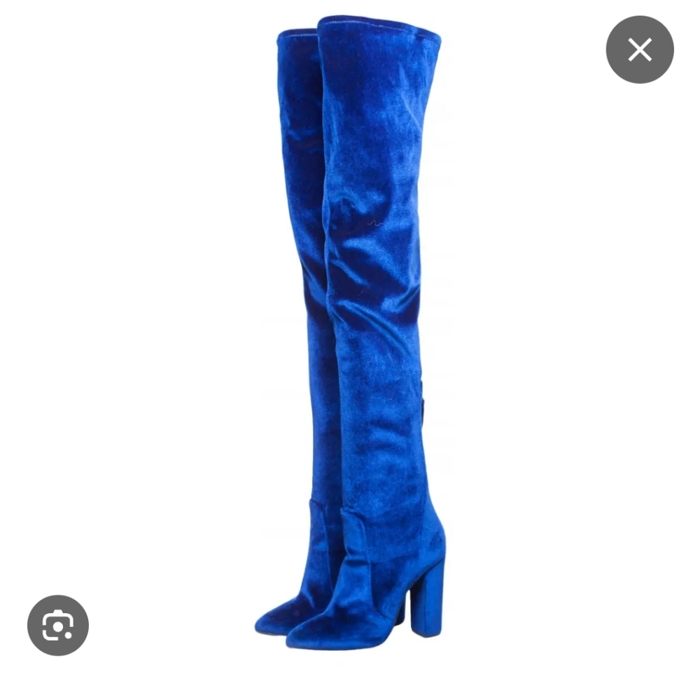 Authentic Aquazurra blue velvet thigh high boots size 36
